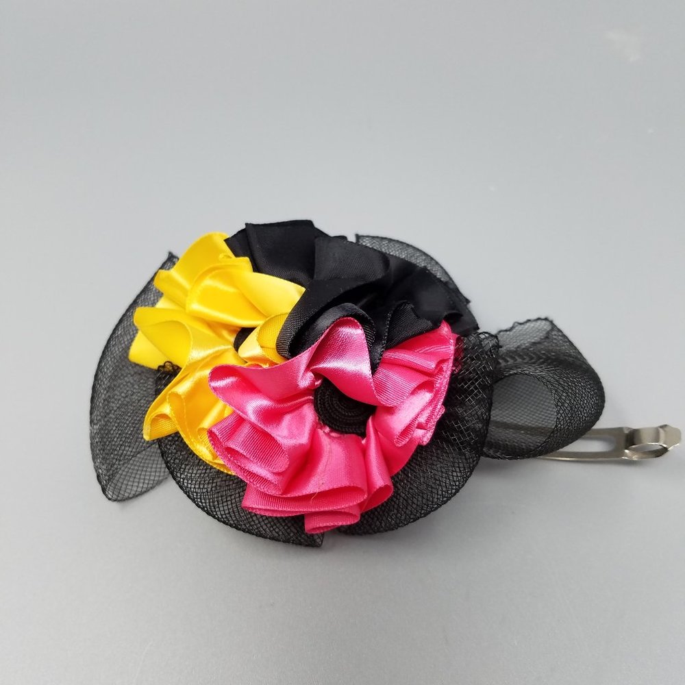 Vintage 80s Black Floral Tulle Hair Bow